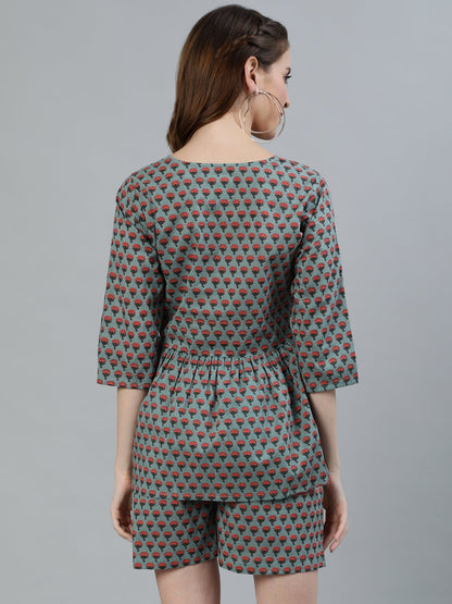 Women Green Printed Night Suit | LASVINI - Redefining Indian Fashion with Elegance