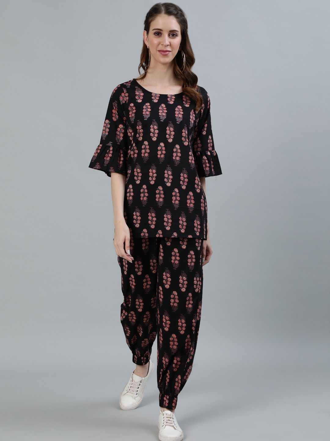 Women Black Printed Night Suit | LASVINI - Redefining Indian Fashion with Elegance