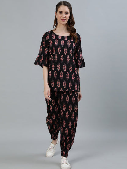 Women Black Printed Night Suit | LASVINI - Redefining Indian Fashion with Elegance