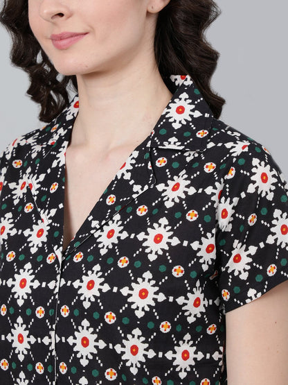 Women Navy Blue Printed Night Suit | LASVINI - Redefining Indian Fashion with Elegance