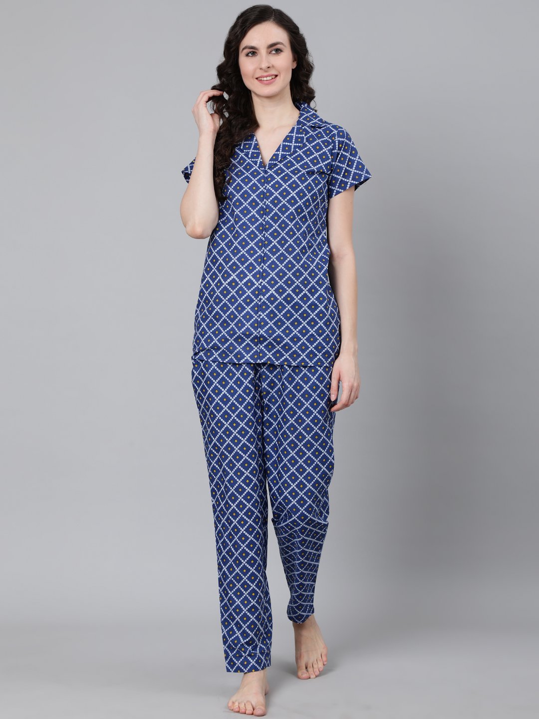 Women Blue Printed Night Suit | LASVINI - Redefining Indian Fashion with Elegance