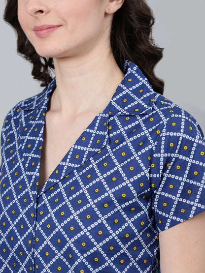 Women Blue Printed Night Suit | LASVINI - Redefining Indian Fashion with Elegance