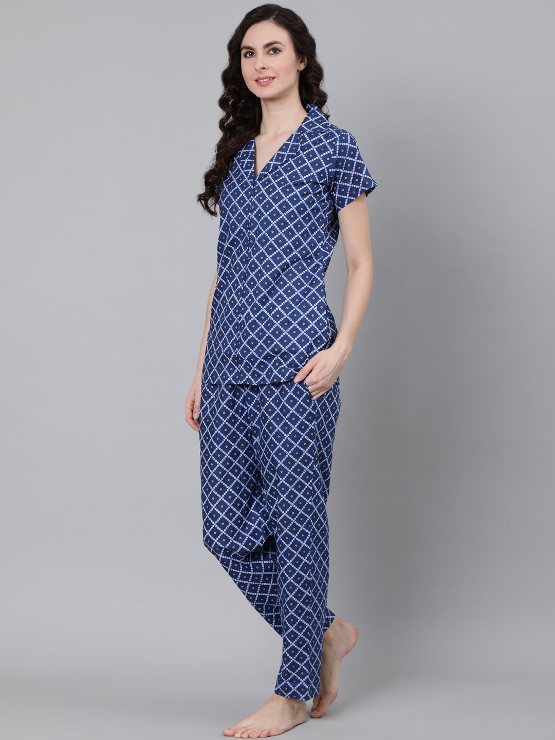 Women Blue Printed Night Suit | LASVINI - Redefining Indian Fashion with Elegance