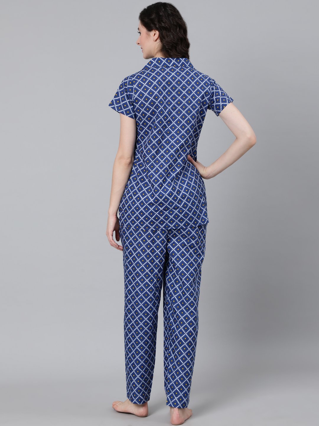 Women Blue Printed Night Suit | LASVINI - Redefining Indian Fashion with Elegance
