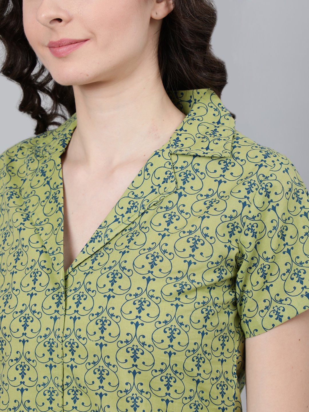 Women Green Printed Night Suit | LASVINI - Redefining Indian Fashion with Elegance