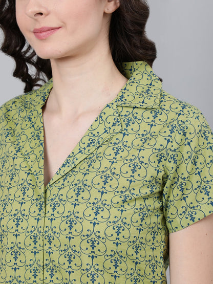 Women Green Printed Night Suit | LASVINI - Redefining Indian Fashion with Elegance