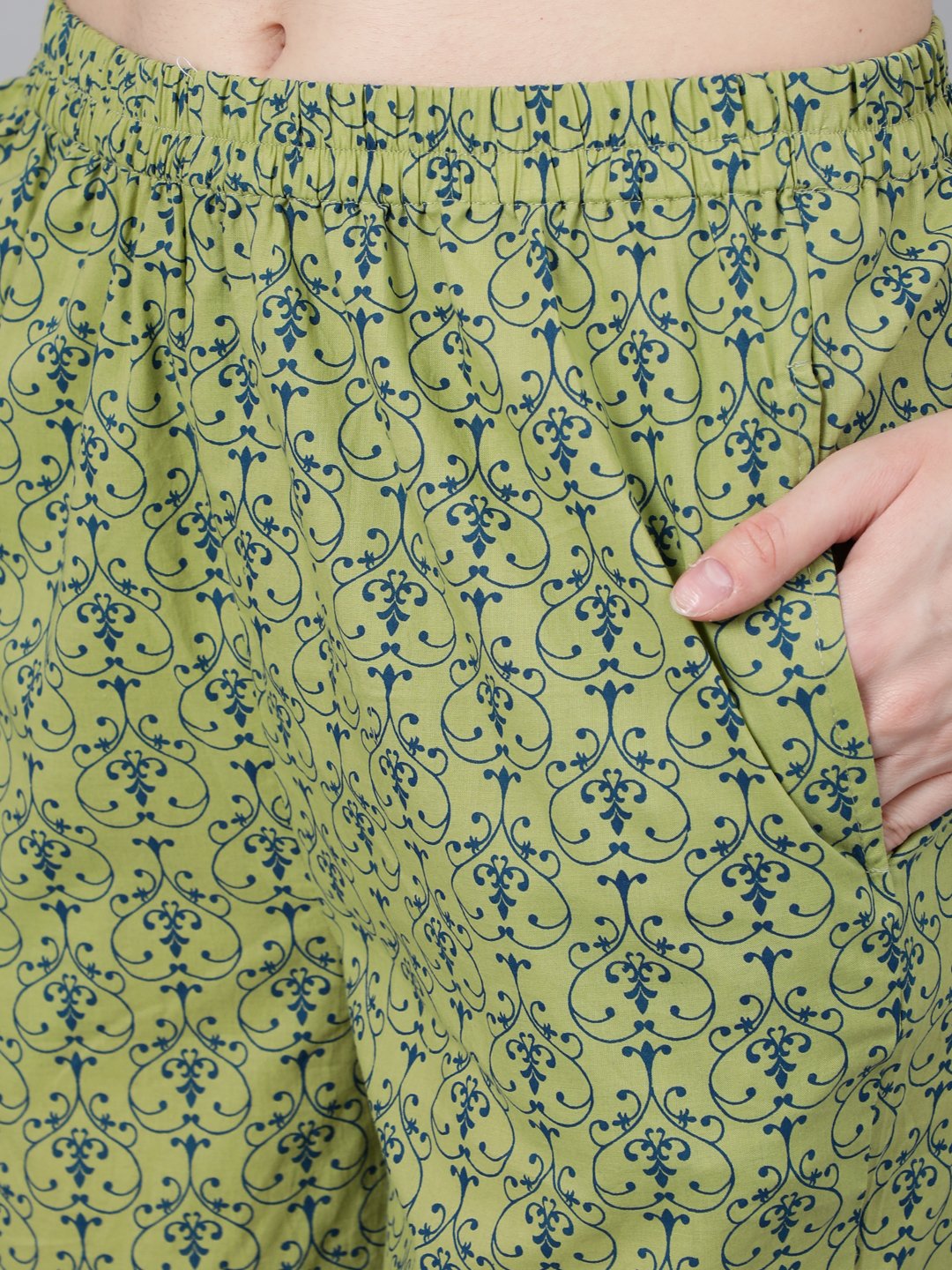 Women Green Printed Night Suit | LASVINI - Redefining Indian Fashion with Elegance