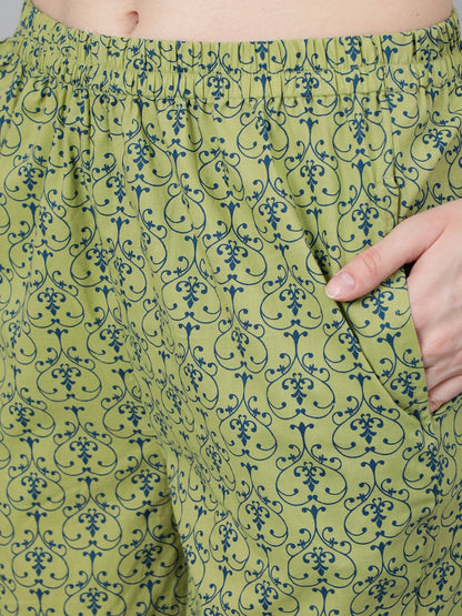 Women Green Printed Night Suit | LASVINI - Redefining Indian Fashion with Elegance