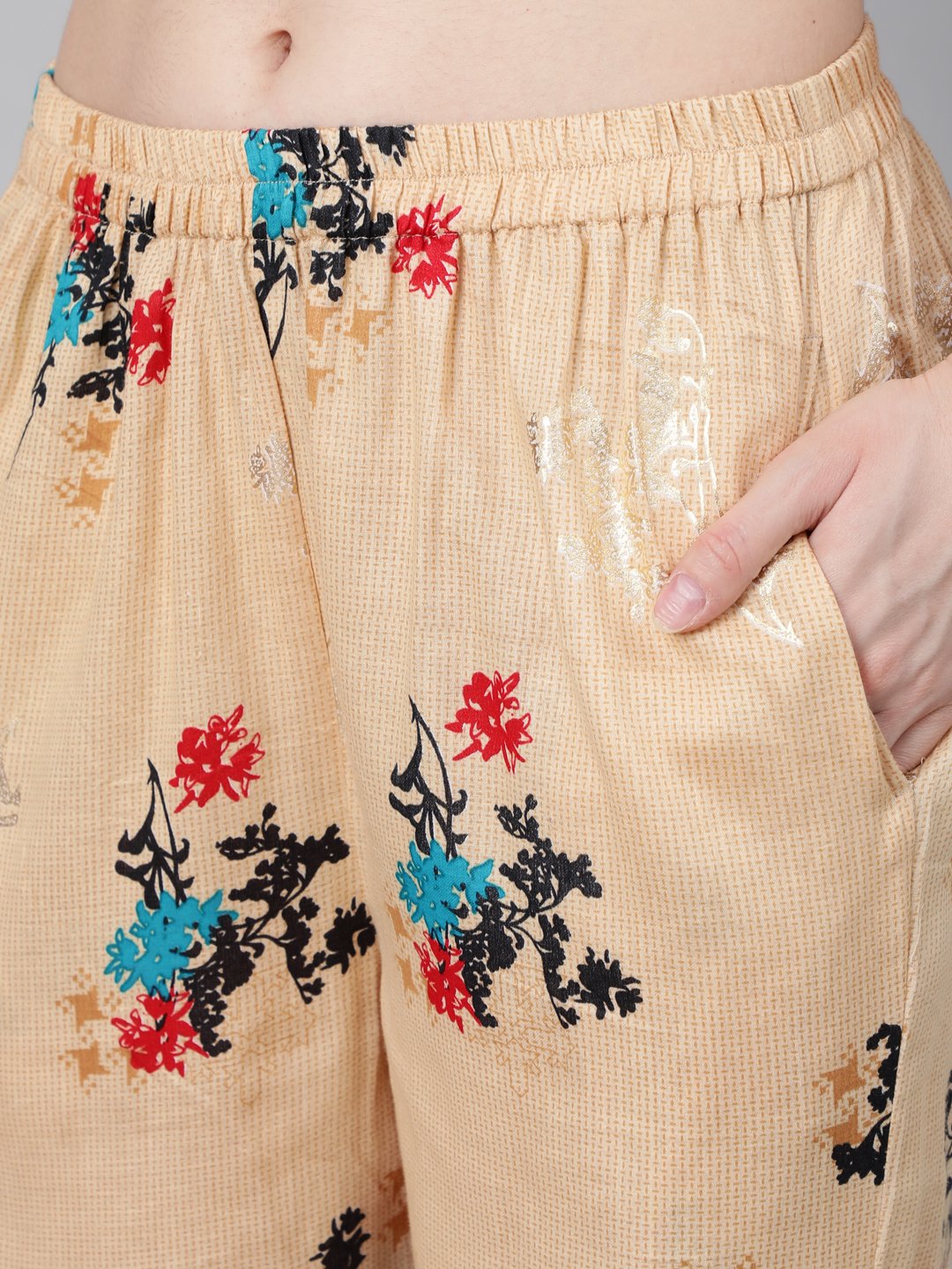 Women Cream Printed Night Suit | LASVINI - Redefining Indian Fashion with Elegance