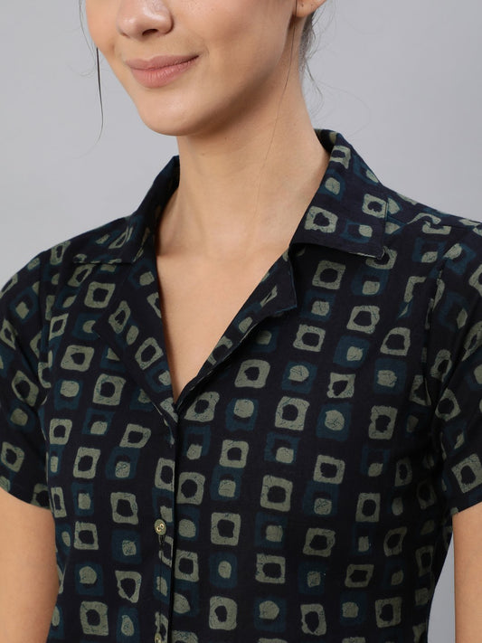 Women Dark Green Printed Night Suit Set | LASVINI - Redefining Indian Fashion with Elegance