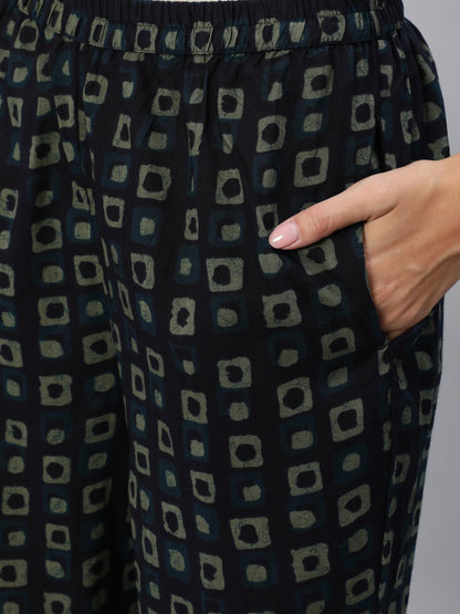 Women Dark Green Printed Night Suit Set | LASVINI - Redefining Indian Fashion with Elegance