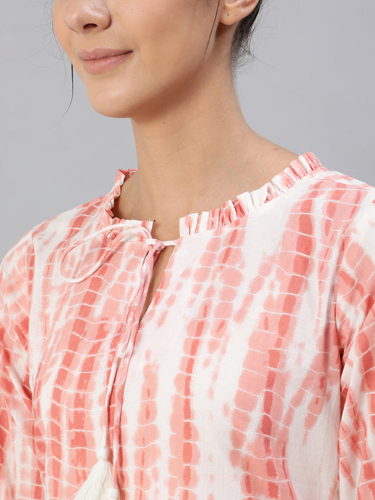 Women Peach Tie-Dye Printed Night Suit Set | LASVINI - Redefining Indian Fashion with Elegance