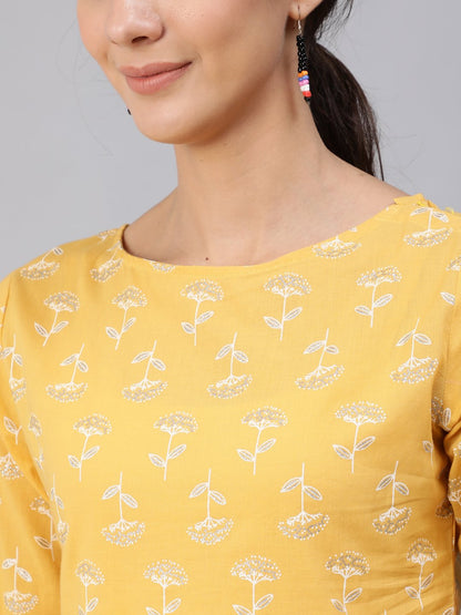 Women Yellow & Silver Printed Top With Three Quarter Flared Sleeves | LASVINI - Redefining Indian Fashion with Elegance