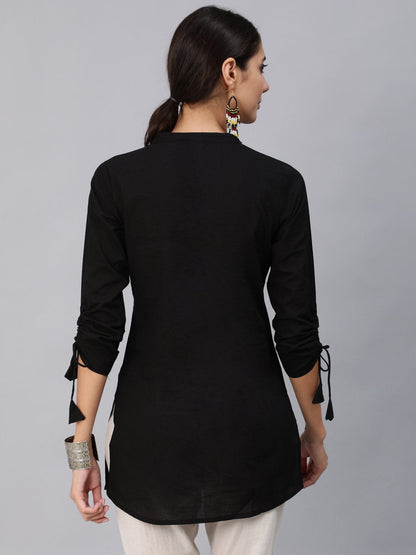 Women Black Pleated Tunic With Three Quarter Sleeves | LASVINI - Redefining Indian Fashion with Elegance