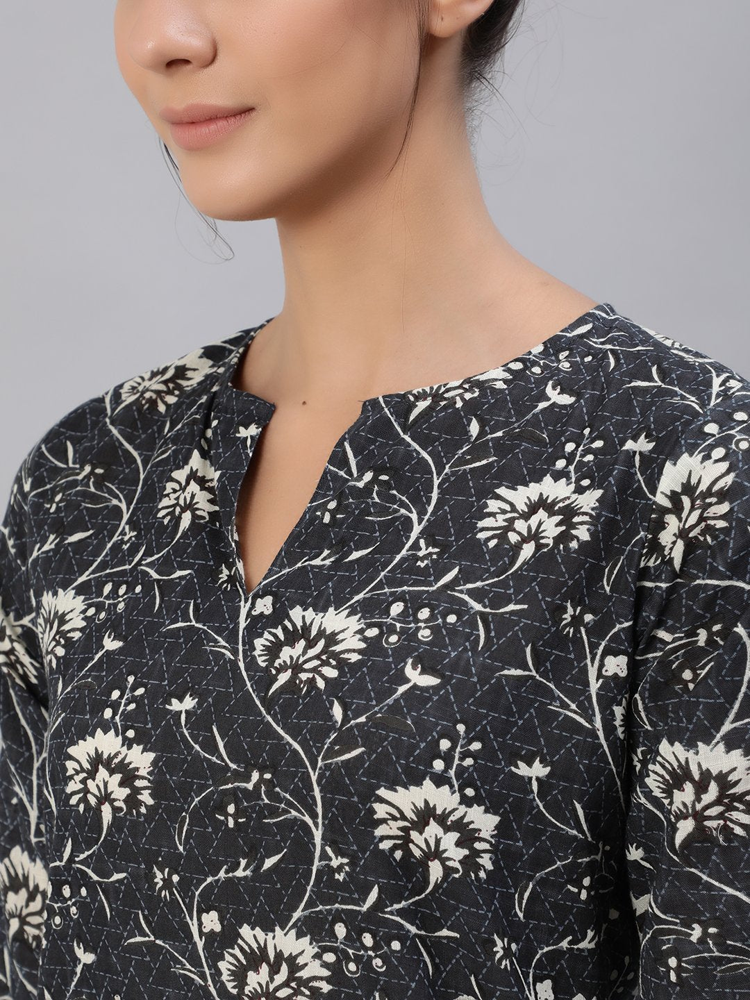 Women Grey Floral Printed Night Suit Set | LASVINI - Redefining Indian Fashion with Elegance