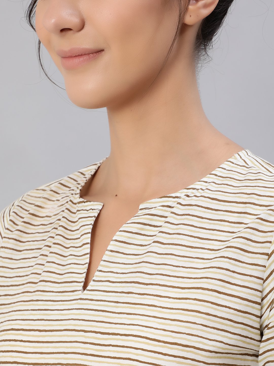 Women Brown & Off-White Striped Printed Night Suit Set | LASVINI - Redefining Indian Fashion with Elegance