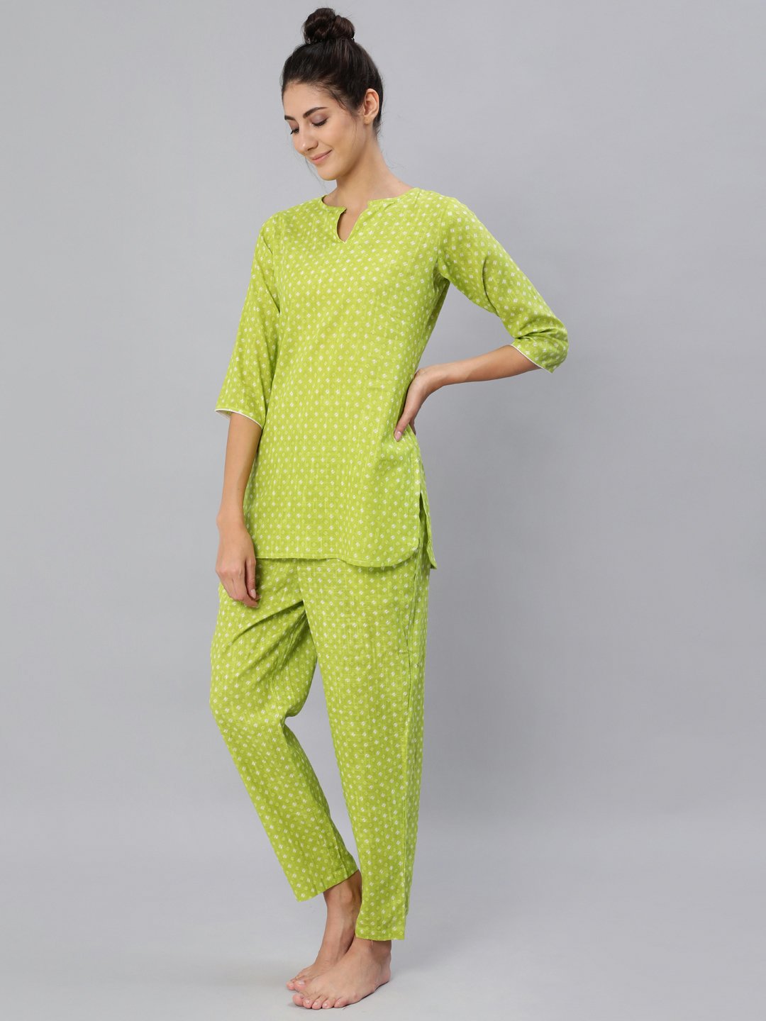 Women Green Printed Night Suit Set | LASVINI - Redefining Indian Fashion with Elegance