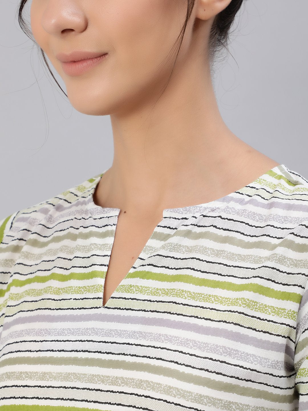 Women Green & Grey Striped Night Suit Set | LASVINI - Redefining Indian Fashion with Elegance