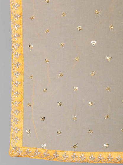 Women Yellow Chanderi Embroidered Straight Kurta Set With Palazo & Sequence Dupatta | LASVINI - Redefining Indian Fashion with Elegance