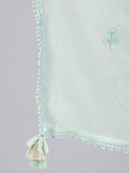 Women Pastel Green  Embroidered Flared Kurta With Jacket,Plazo & Dupatta | LASVINI - Redefining Indian Fashion with Elegance