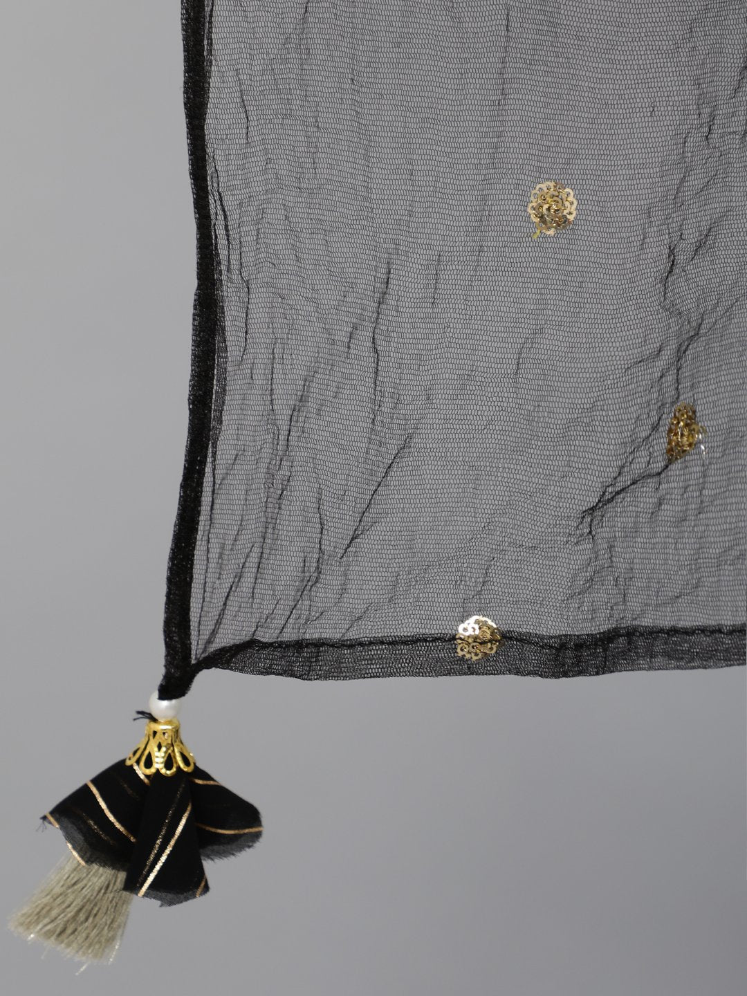 Women Black Geogrette Foil Printed Straight Kurta Set With Palazo & Sequence Dupatta | LASVINI - Redefining Indian Fashion with Elegance