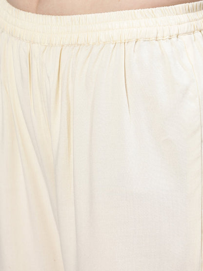 Women Cream Embroidered Flared Kurta With Jacket,Plazo & Dupatta | LASVINI - Redefining Indian Fashion with Elegance