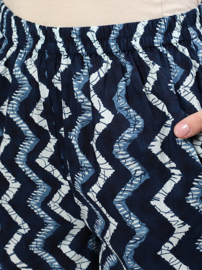 Women Navy Blue Zig-Zac Wrap Round Night Suit | LASVINI - Redefining Indian Fashion with Elegance