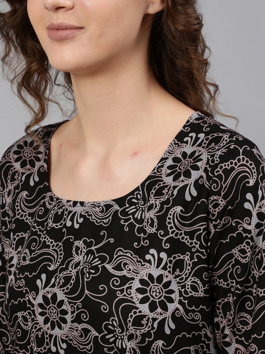 Women Black Printed Night Suit | LASVINI - Redefining Indian Fashion with Elegance