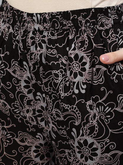 Women Black Printed Night Suit | LASVINI - Redefining Indian Fashion with Elegance