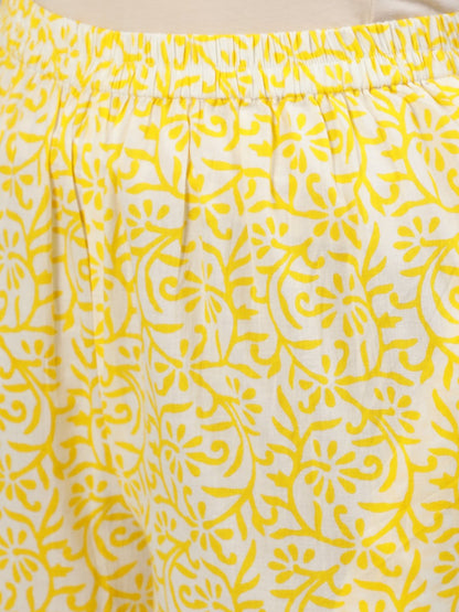 Women Yellow Printed Night Suit | LASVINI - Redefining Indian Fashion with Elegance