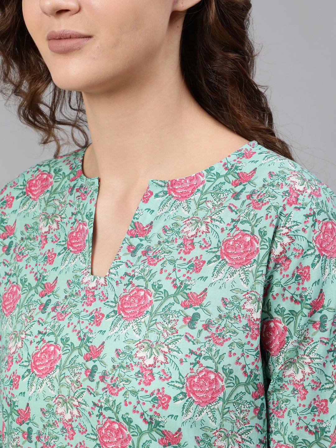 Women Green Floral Printed Night Suit | LASVINI - Redefining Indian Fashion with Elegance