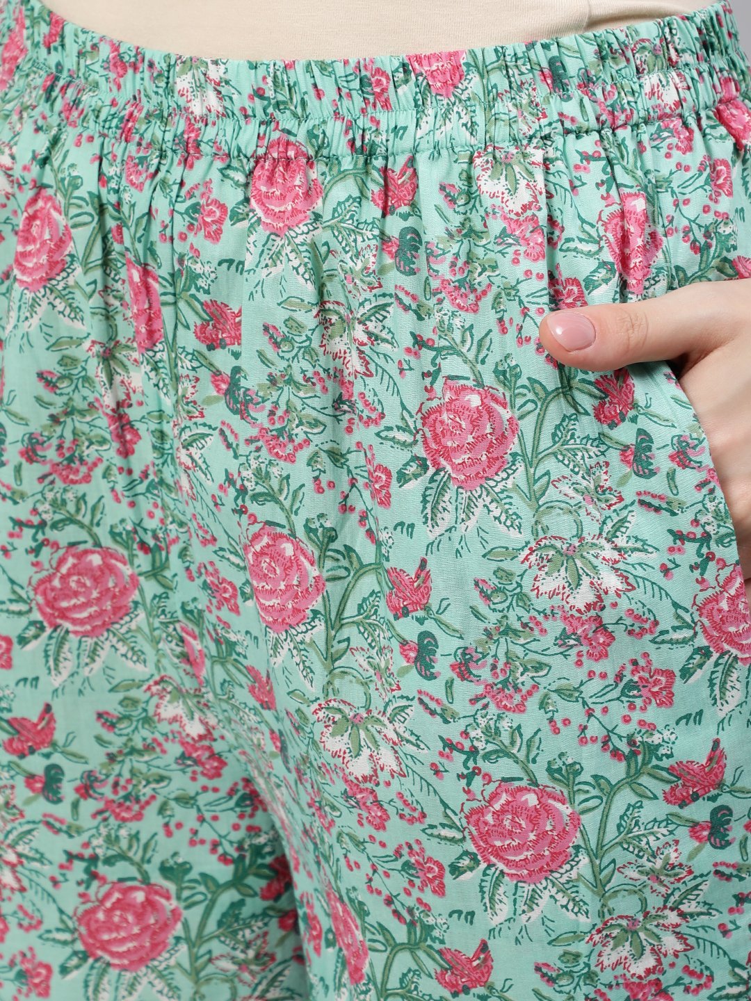 Women Green Floral Printed Night Suit | LASVINI - Redefining Indian Fashion with Elegance