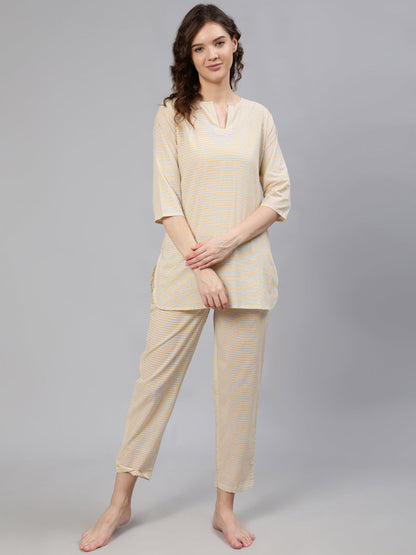 Women Yellow Zig-Zag Printed Night Suit | LASVINI - Redefining Indian Fashion with Elegance