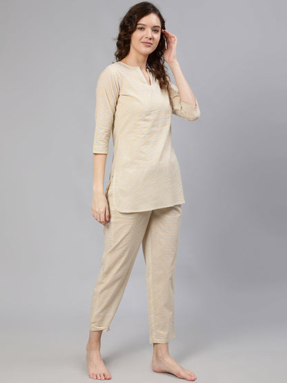 Women Yellow Zig-Zag Printed Night Suit | LASVINI - Redefining Indian Fashion with Elegance