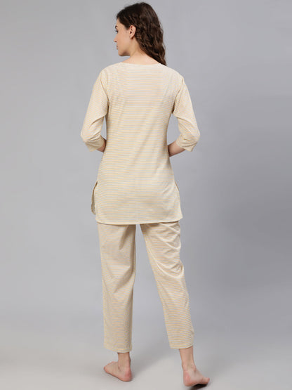 Women Yellow Zig-Zag Printed Night Suit | LASVINI - Redefining Indian Fashion with Elegance