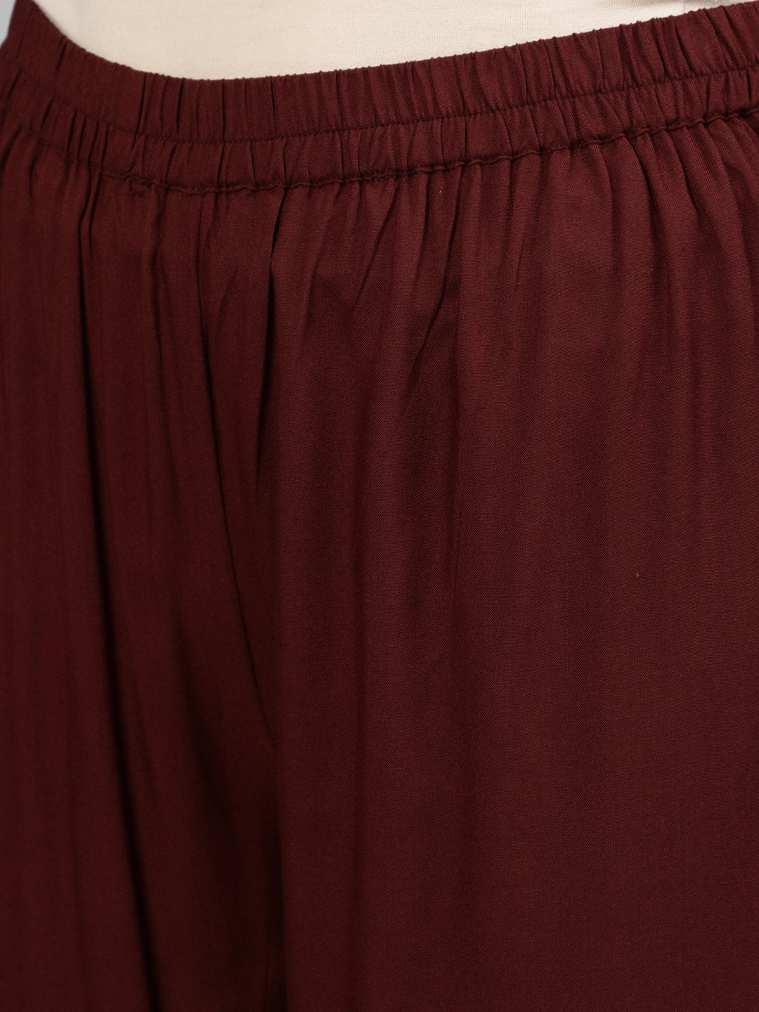 Women Brown  Sequinned Embroidered Straight Kurta With Plazo & Dupatta | LASVINI - Redefining Indian Fashion with Elegance