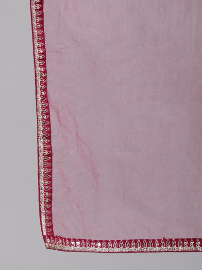 Women Wine Sequinned Embroidered Straight Kurta With Plazo & Dupatta | LASVINI - Redefining Indian Fashion with Elegance