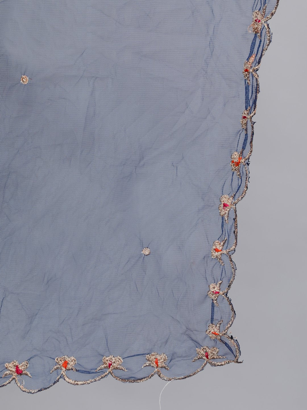 Women Navy Blue Embroidered Maxi Dress With Scalloped Dupatta | LASVINI - Redefining Indian Fashion with Elegance