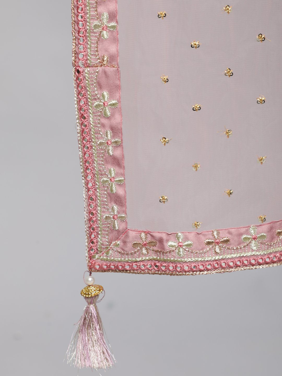 Women Pink Embroidered Maxi Dress With Sequuined Dupatta | LASVINI - Redefining Indian Fashion with Elegance