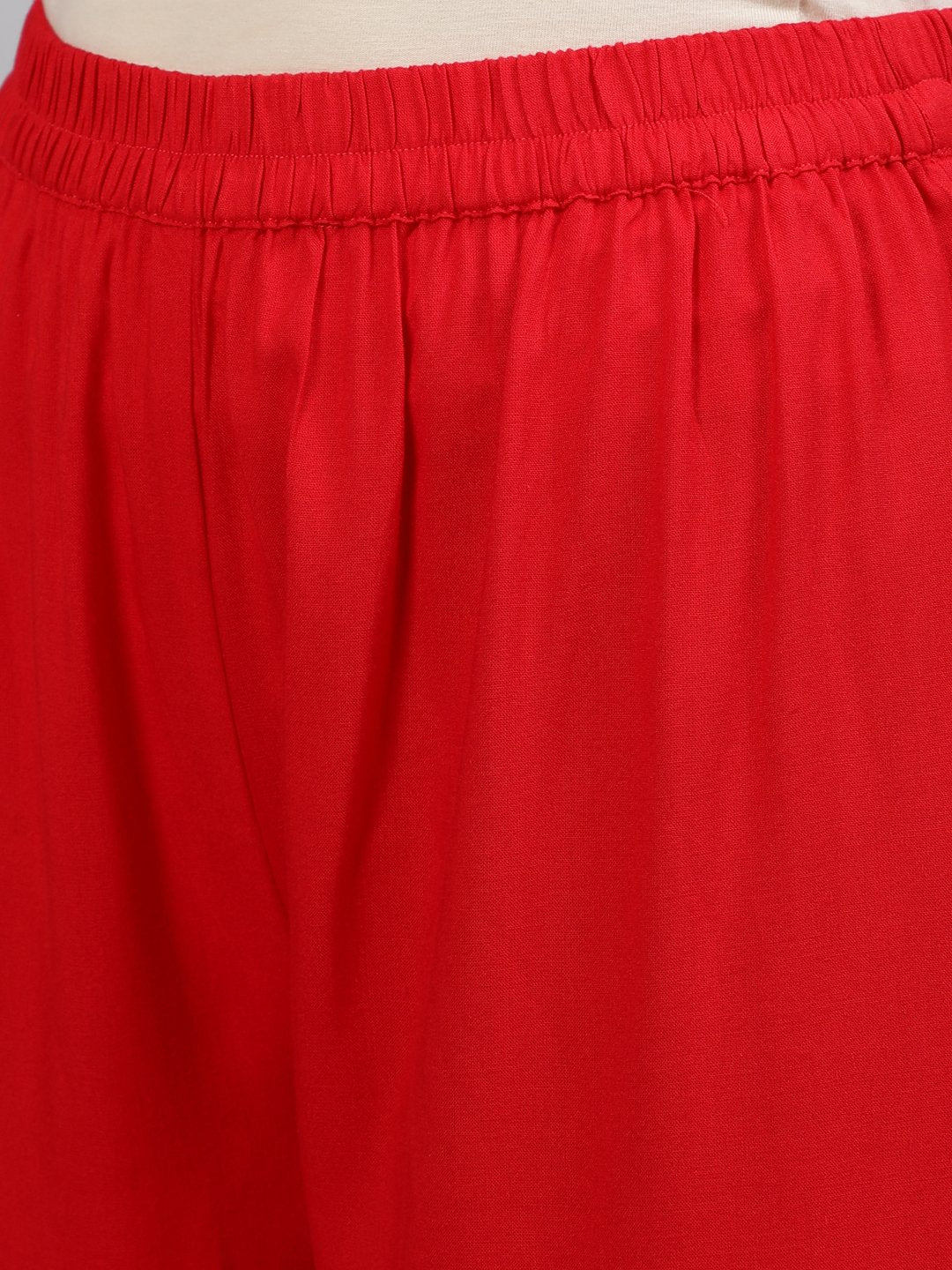 Women Red Sequinned Embroidered Straight Kurta With Plazo & Dupatta | LASVINI - Redefining Indian Fashion with Elegance