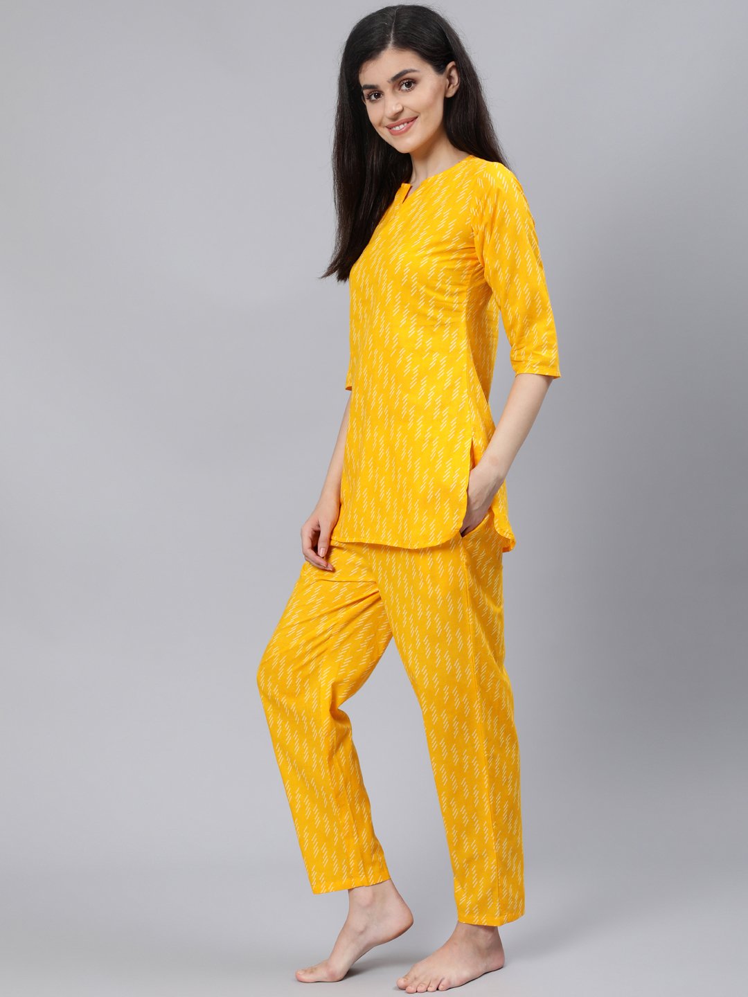 Women Yellow Printed Night Suit | LASVINI - Redefining Indian Fashion with Elegance