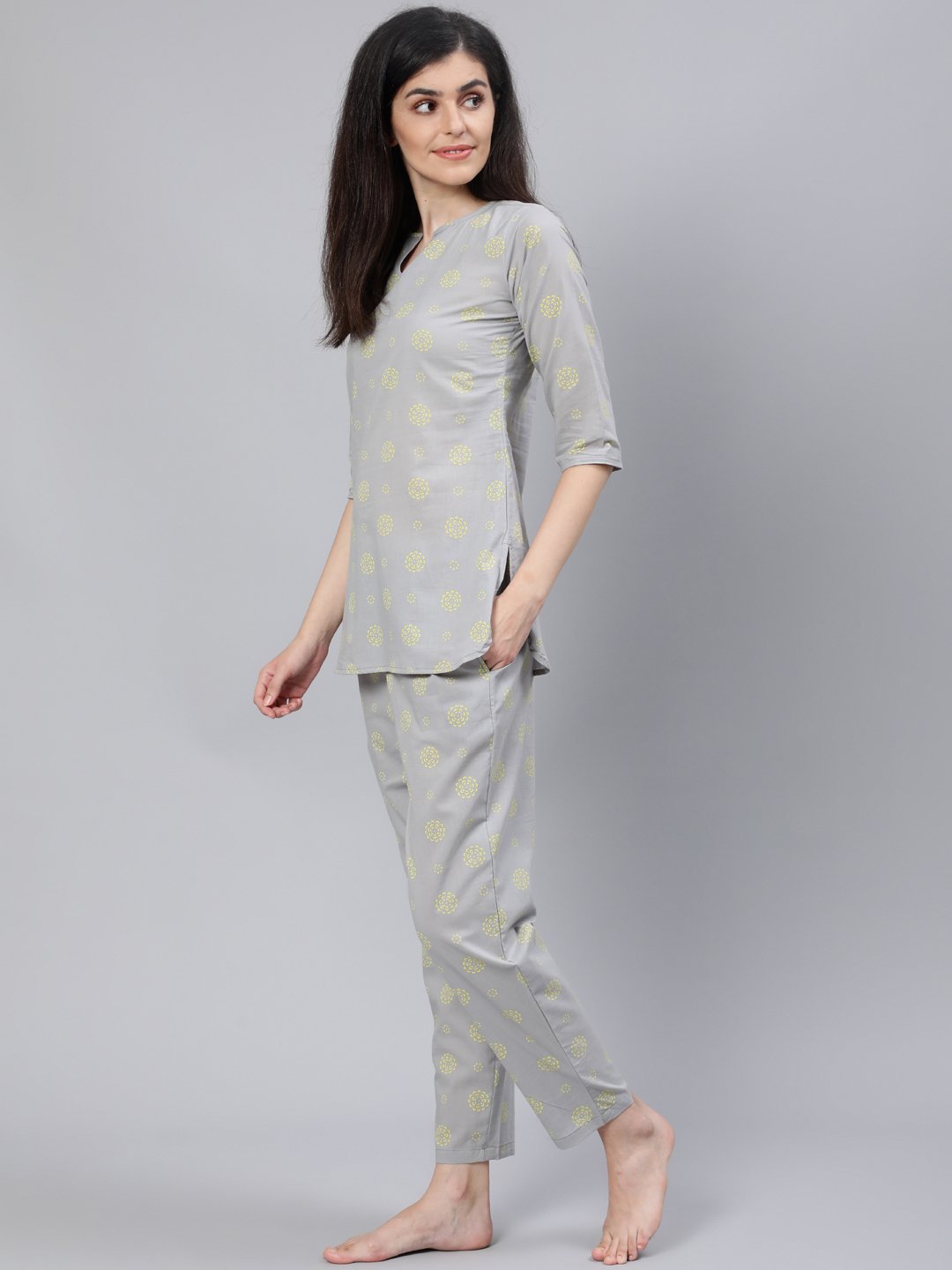 Women Grey Printed Night Suit | LASVINI - Redefining Indian Fashion with Elegance