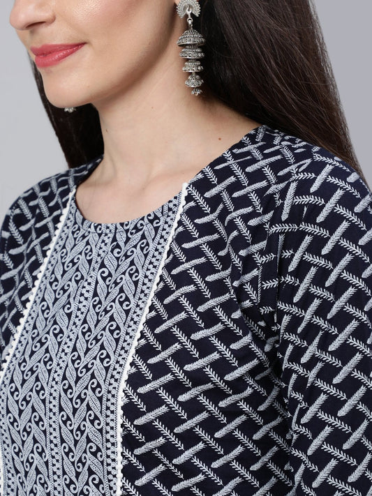 Women Black & White Printed Straight Kurta With Plazo & Dupatta | LASVINI - Redefining Indian Fashion with Elegance