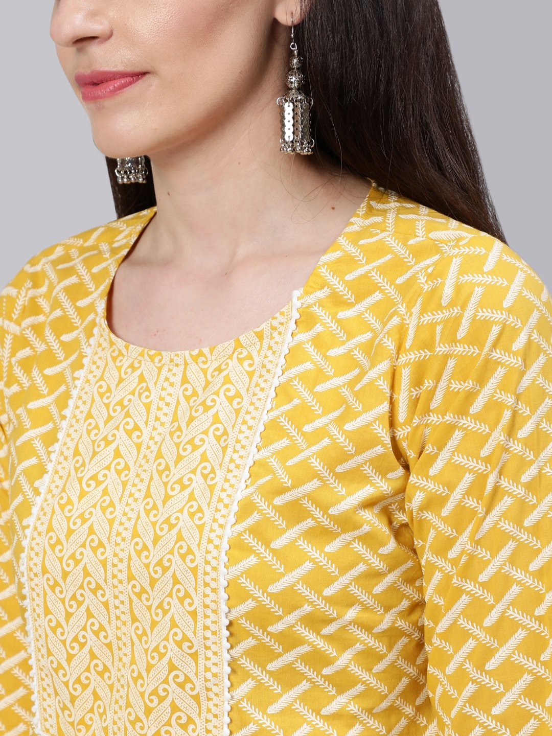 Women Yellow & White Printed Straight Kurta With Plazo & Dupatta | LASVINI - Redefining Indian Fashion with Elegance
