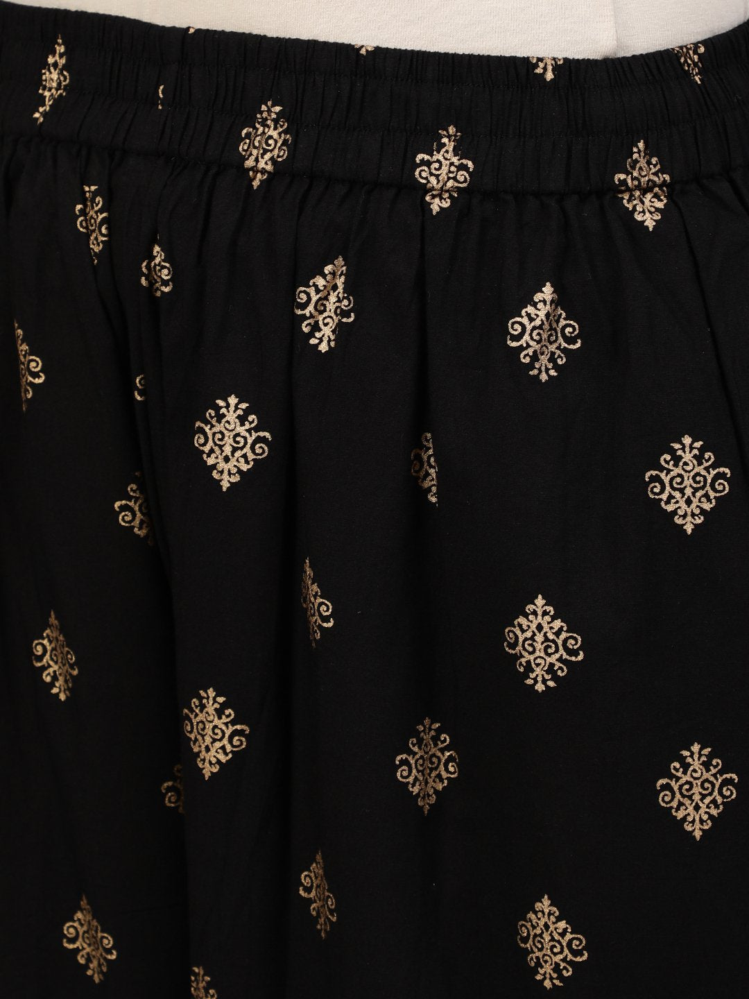 Women Black & Gold Printed Straight Kurta With Plazo | LASVINI - Redefining Indian Fashion with Elegance