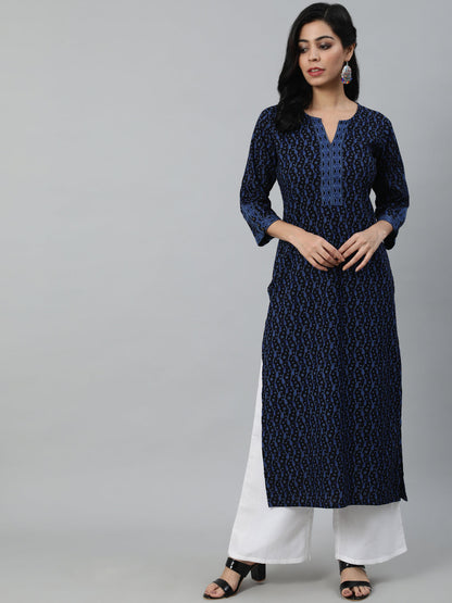 Women Black Printed Straight Kurta With Three Quarter Sleeves | LASVINI - Redefining Indian Fashion with Elegance