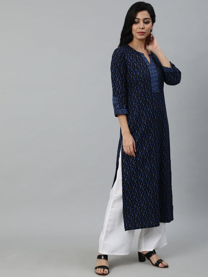 Women Black Printed Straight Kurta With Three Quarter Sleeves | LASVINI - Redefining Indian Fashion with Elegance