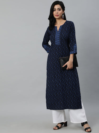 Women Black Printed Straight Kurta With Three Quarter Sleeves | LASVINI - Redefining Indian Fashion with Elegance