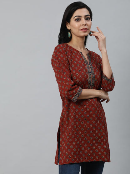 Women Maroon Printed Tunic | LASVINI - Redefining Indian Fashion with Elegance
