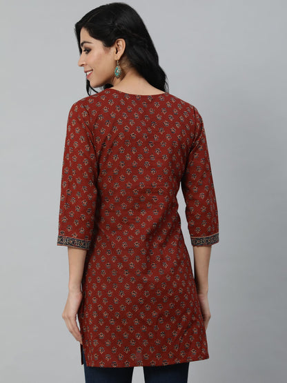 Women Maroon Printed Tunic | LASVINI - Redefining Indian Fashion with Elegance